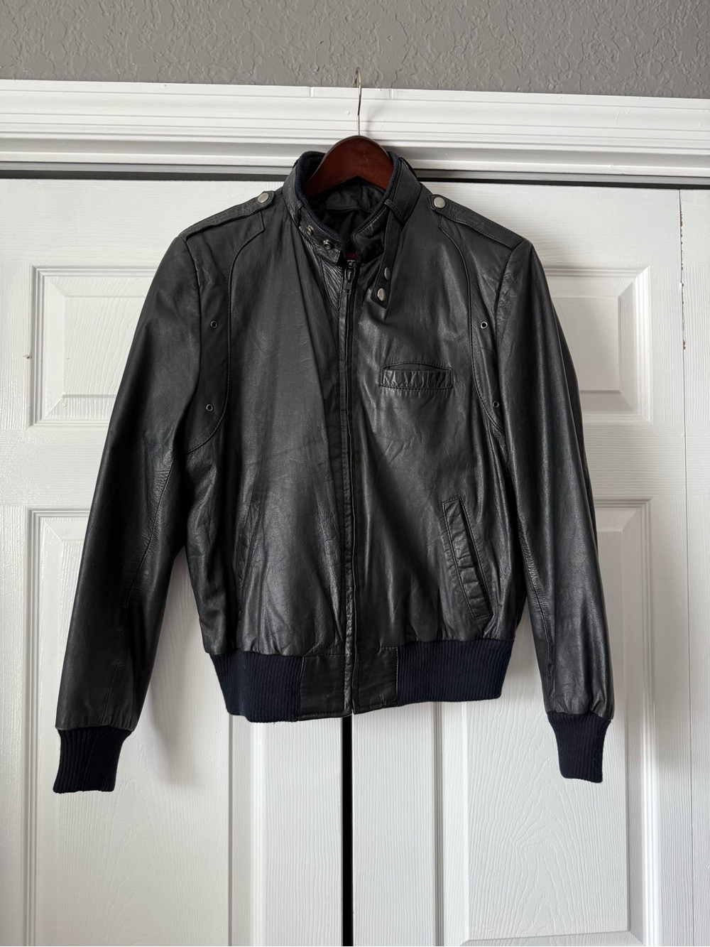 Leather Bomber Jacket | Vintage 80s Genuine Leather Motorcycle Biker Jacket
